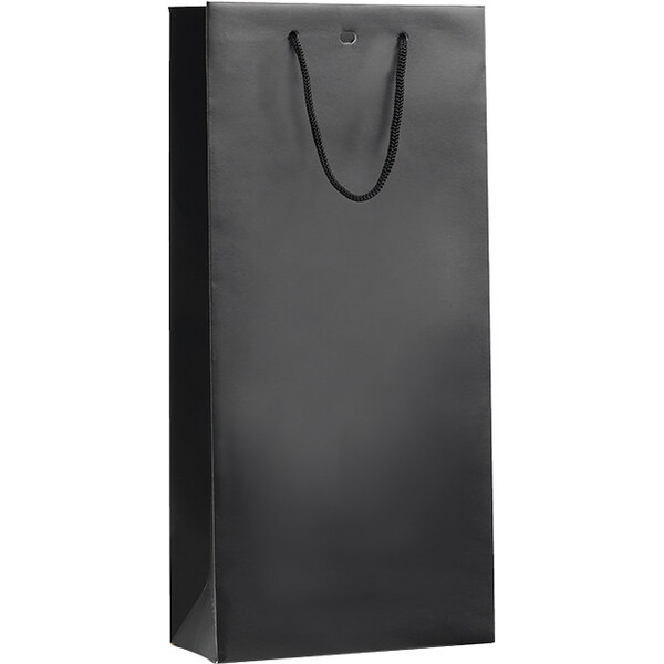 Saco papel 2 garrafas preto alças cordão ilhó separação