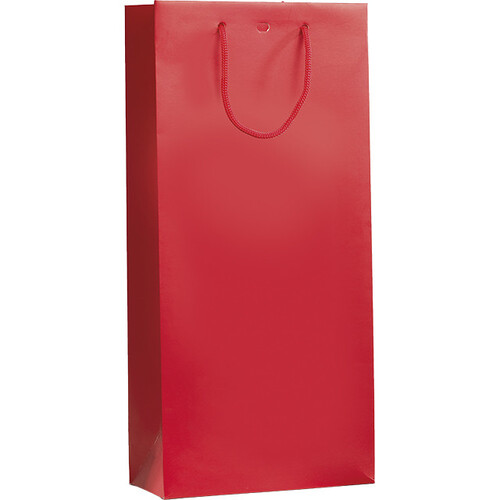 Saco papel 2 garrafas vermelho alças cordão ilhó separação