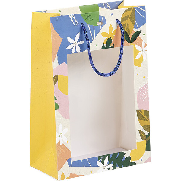 Saco papel JARDIM DE CITRINOS janela PET alças cordão amarelo ilhó