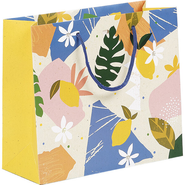 Sac papier JARDIN D'AGRUMES poignées corde jaune oeillet de fermeture