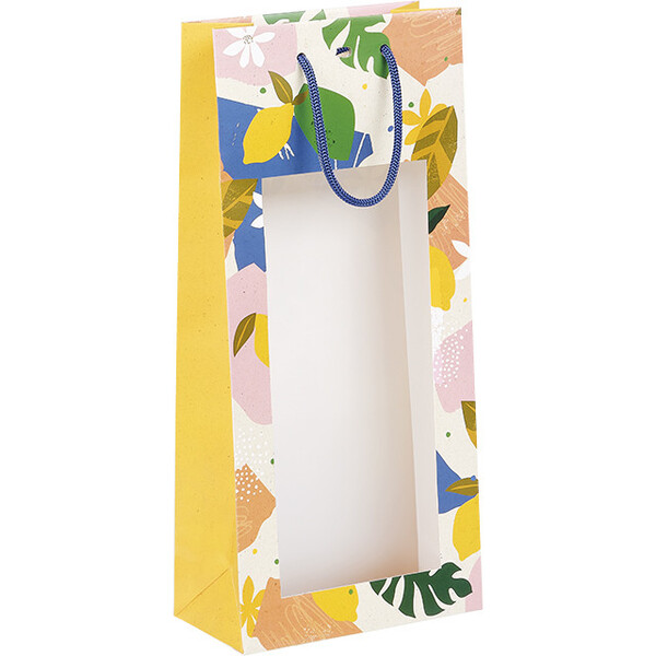Sac papier 2 bouteilles JARDIN D'AGRUMES poignées corde bleue oeillet de fermeture intercalaire