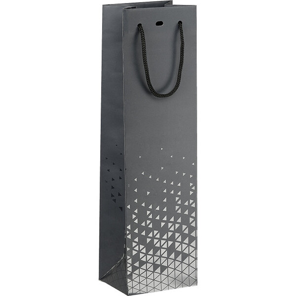 Sac papier 1 bouteille OMBRE ET LUMIERE gris/vernis sélectif poignées corde noire oeillet de fermeture