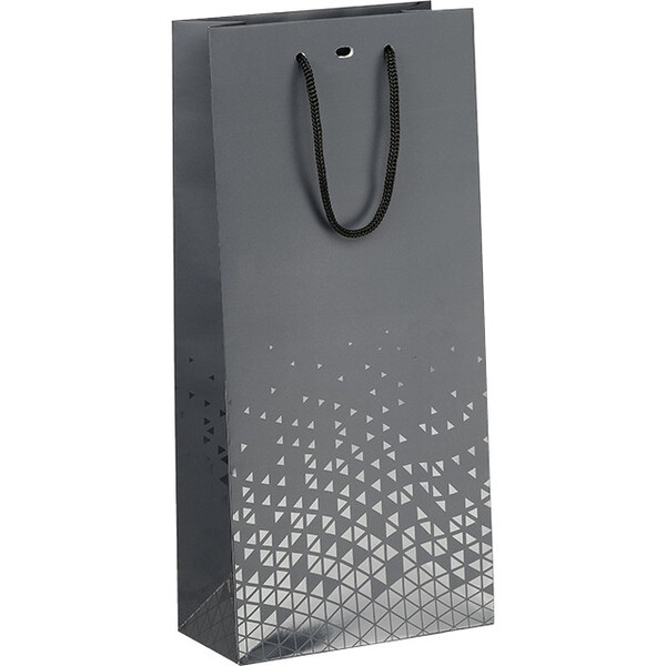Saco papel 2 garrafas LUZ E SOMBRA cinza/impressão UV alças cordão cinza ilhó separação