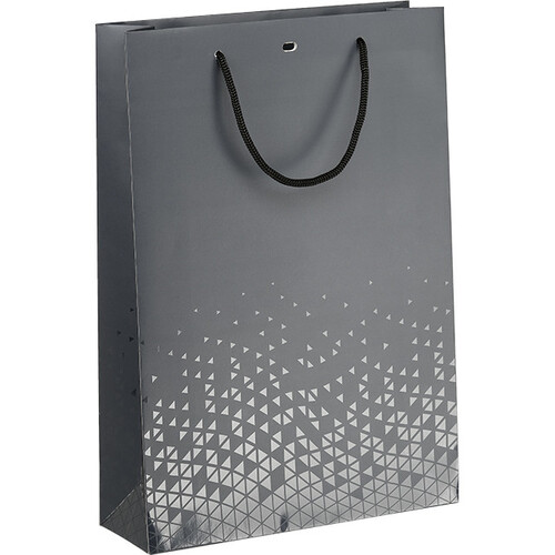 Sac papier 3 bouteilles OMBRE ET LUMIERE gris/vernis sélectif poignées corde noire oeillet de fermeture intercalaire