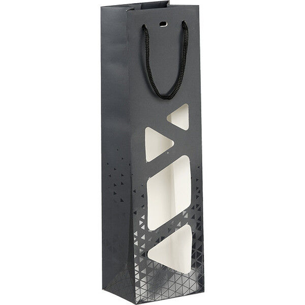 Bolsa papel 1 botella  LUZ Y SOMBRA gris/impresión UV asas cordón gris ojal
