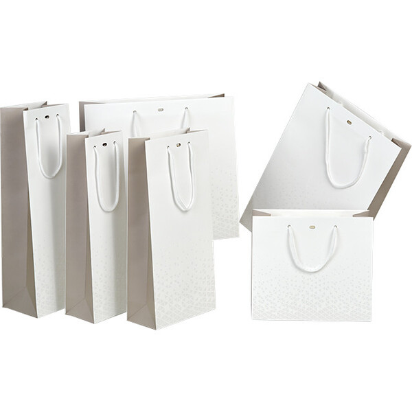 Saco papel LUZ E SOMBRA branco/castanho/ impressão UV alças cordão ilhó