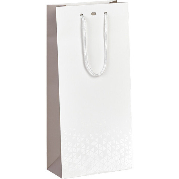 Saco papel 2 garrafas LUZ E SOMBRA branco/castanho/impressão UV alças cordão cinza ilhó separação