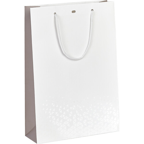 Sac papier 3 bouteilles OMBRE ET LUMIERE blanc/taupe/vernis sélectif poignées corde oeillet ferm. intercalaire