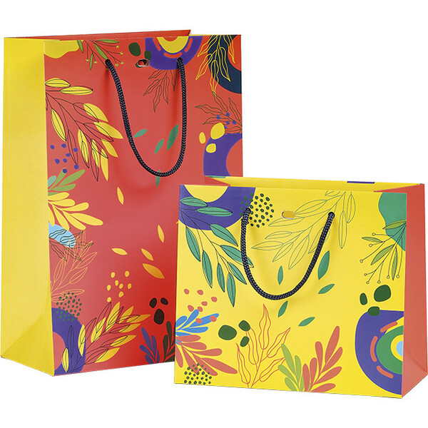 Saco papel SABORES DE VERÃO vermelho/amarelo/verde alças cordão azul ilhó