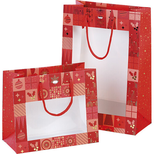 Sac papier MOSAIQUE FESTIVE rouge/dorure à...