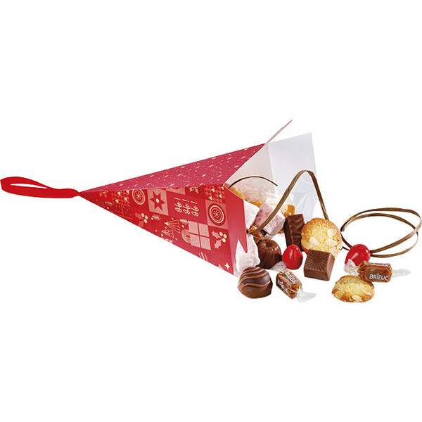 Cone papel MOSAICO FESTIVO vermelho/estampagem a quente ouro fita de cetim vermelha