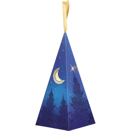 Pyramide papier NUIT ETOILEE bleu/dorure à chaud or ruban satin or