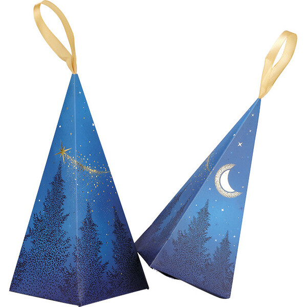 Pirâmide papel NOITE ESTRELADA azul/estampagem a quente ouro fita de cetim ouro