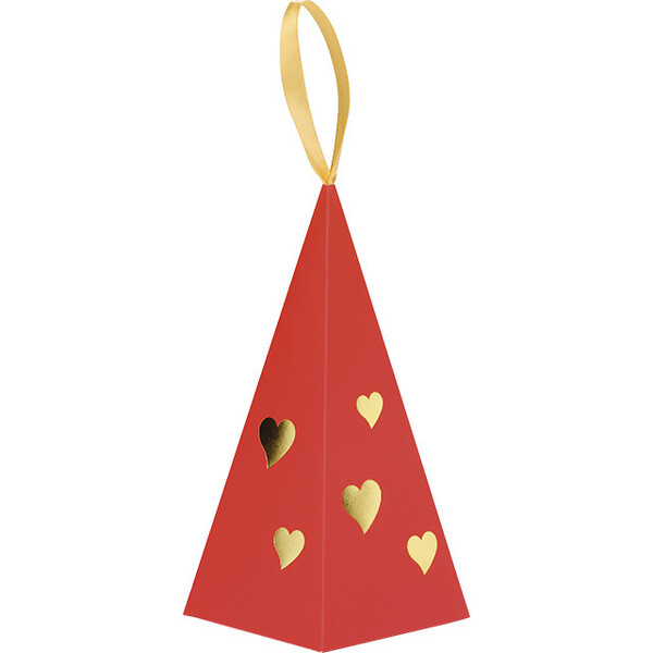 Pirámide papel CORAZONES FUNDIDOS rojo/estampación en caliente dorado cinta satén oro