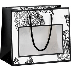 Bolsa papel PRESTIGIO CACAO blanco/negro ventana PET asas...