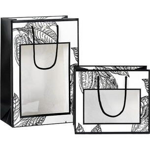 Bolsa papel PRESTIGIO CACAO blanco/negro ventana PET asas... 2