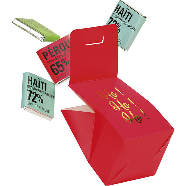 Estuche papel HO HO HO rojo/estampación en caliente dorada