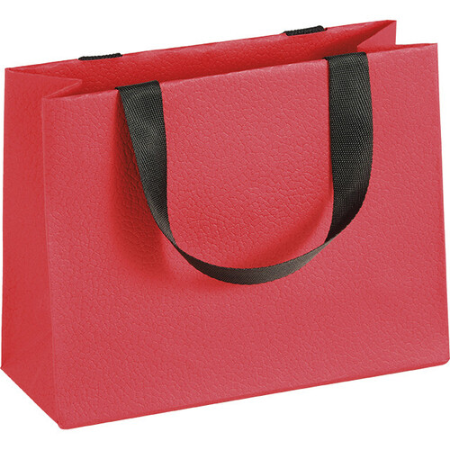 Sac papier TAPIS ROUGE texture rouge poignées ruban noir oeillet de fermeture