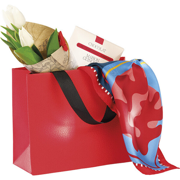 Saco papel TAPETE VERMELHO textura vermelho alças fita preta