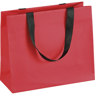Bag paper RED CARPET texture red handles ribbon black