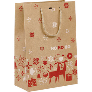 Sac papier kraft NORDIK rouge/blanc poignées corde rouge...