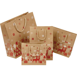 Sac papier kraft NORDIK rouge/blanc poignées corde rouge... 2