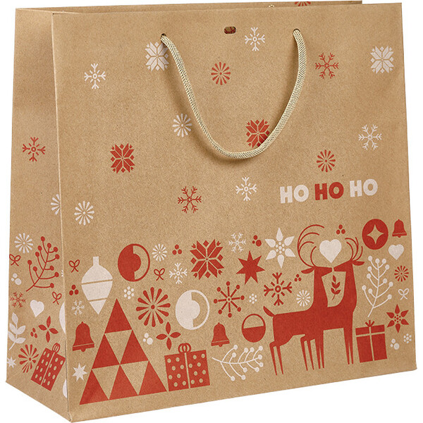 Sac papier kraft NORDIK rouge/blanc poignées corde rouge oeillet de fermeture