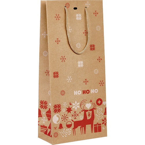 Sac papier 2 bouteilles NORDIK rouge/blanc poignée corde rouge oeillet de fermeture intercalaire