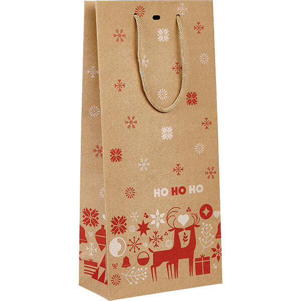 Sac papier kraft 2 bouteilles NORDIK rouge/blanc poignée corde rouge oeillet de fermeture intercalaire-Les Bonnes Affaires 2026