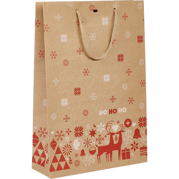 Saco papel kraft 3 garrafas NORDIK vermelho/branco alças cordão vermelho ilhó separador