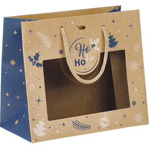 Sac papier kraft HIVER EN FETES bleu/blanc fenêtre PET...