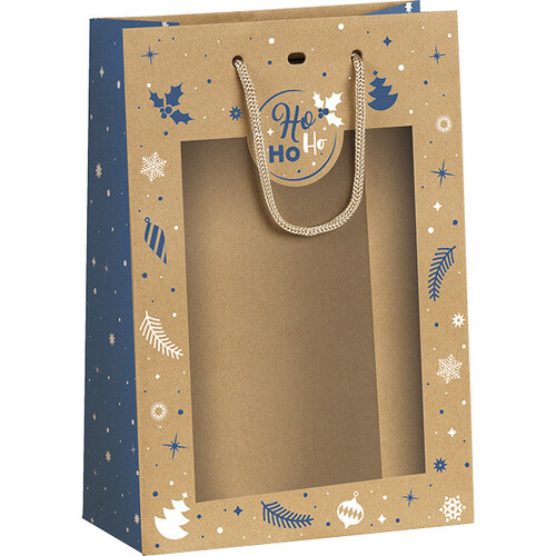 Sac papier kraft HIVER EN FETES bleu/blanc...