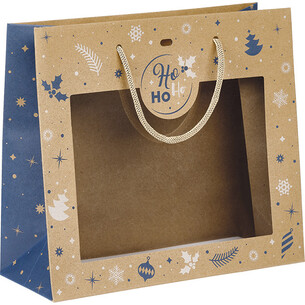 Sac papier kraft HIVER EN FETES bleu/blanc fenêtre PET...