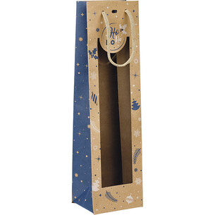 Sac papier 1 bouteille HIVER EN FETES bleu/blanc fenêtre...