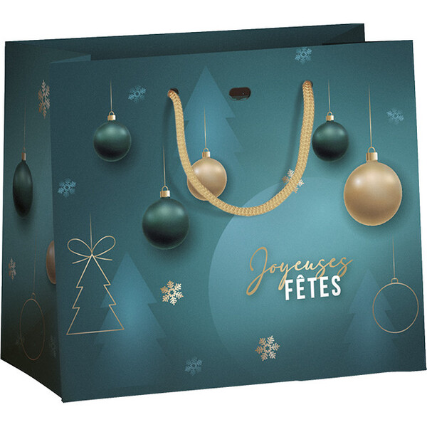 Bolsa papel ESMERALDA verde/oro asas cuerda oro ojal