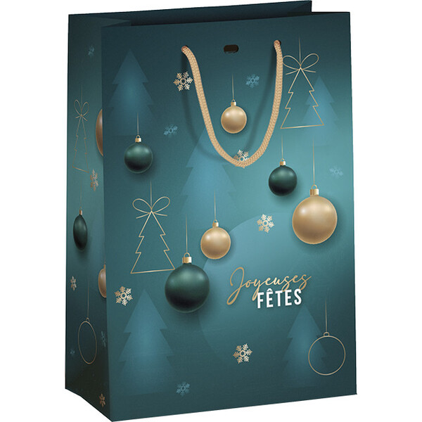 Bag paper EMERALD green/gold  handles cord gold eyelet