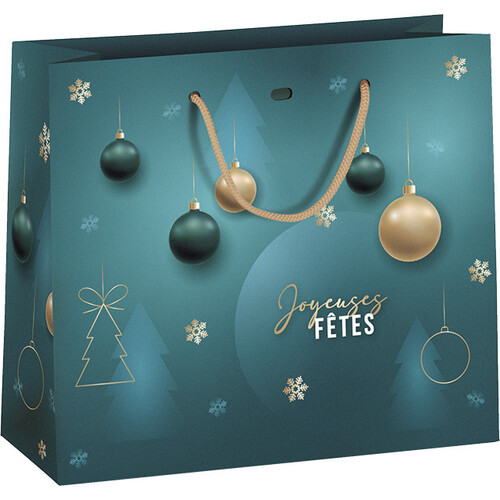 Bag paper EMERALD green/gold  handles cord gold eyelet