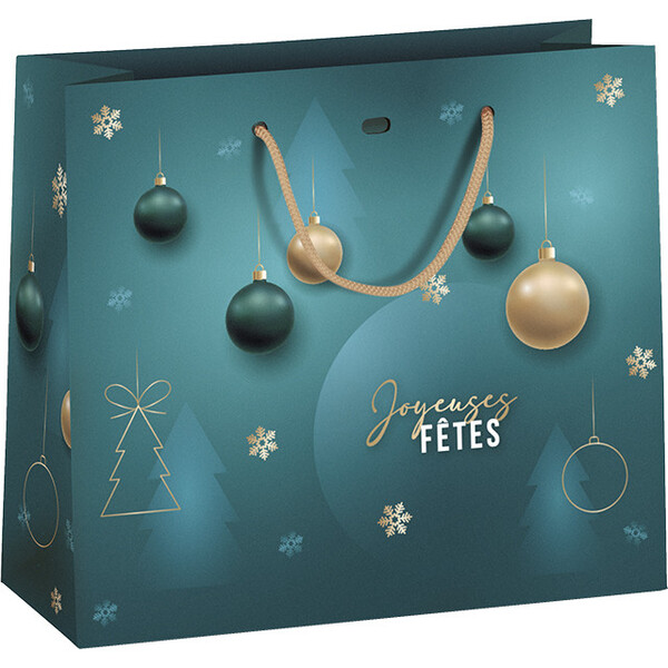 Bolsa papel ESMERALDA verde/oro asas cuerda oro ojal