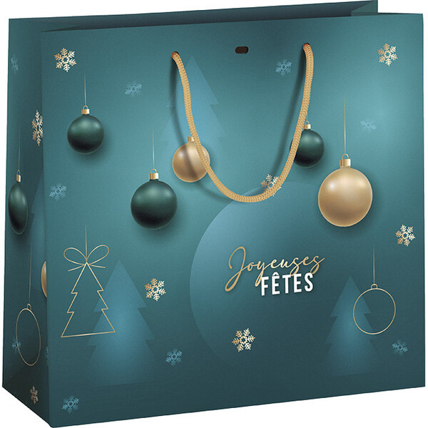 Bag paper EMERALD green/gold  handles cord gold eyelet