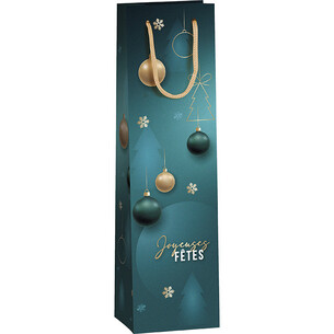 Bag paper 1 bottle EMERALD green/gold  handles cord gold...