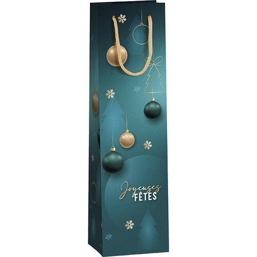 Bag paper 1 bottle EMERALD green/gold  handles cord gold eyelet