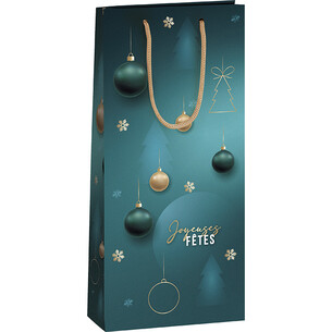 Bag paper 2 bottles EMERALD green/gold  handles cord gold...