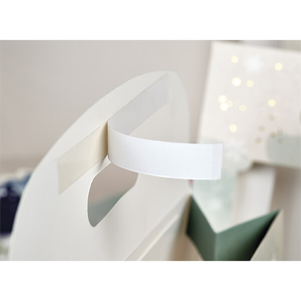 Bolsa papel PUEBLO NEVADO blanco/negro/estampación en caliente dorado ventana PET cierre adhesivo