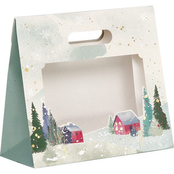 Sac papier pochette CAMPAGNE ENNEIGEE/dorure à chaud fenêtre PET fermeture adhésif