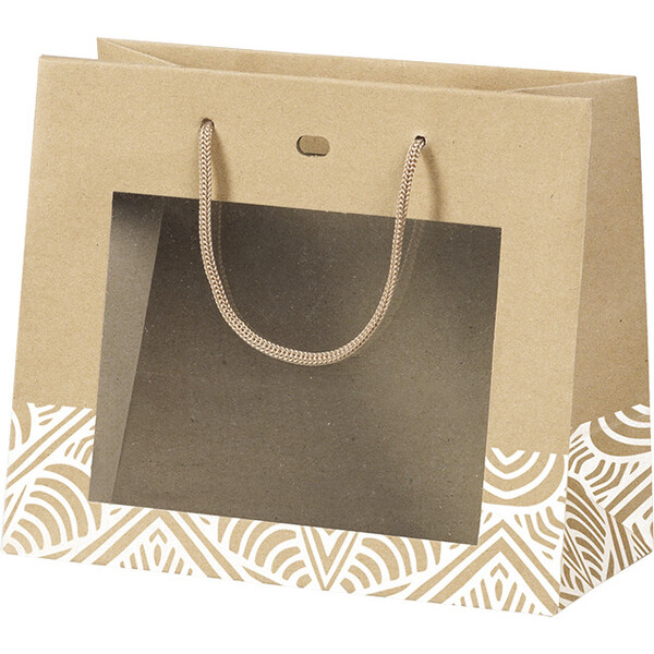 Bag paper kraft BOHO white/PET window/cord handles/eyelet