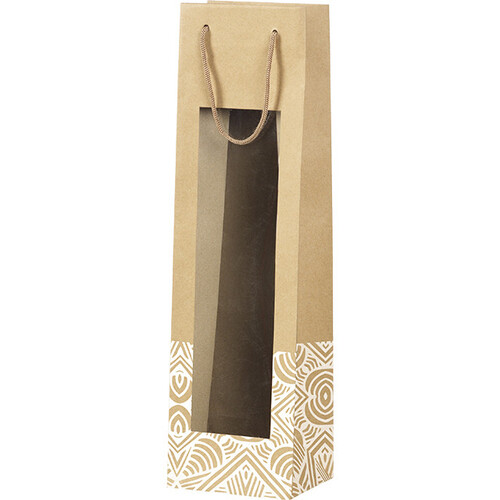 Bag paper kraft 1 bottle BOHO white /PET window/cord handles/eyelet