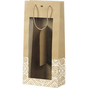 Bag paper kraft 2 bottles BOHO white/PET window/cord...