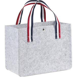 Bag felt rectangular light grey 2 handles blue/white/red...