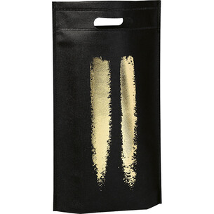 Saco polipropileno não tecido 2 garrafas cor preto/dourado