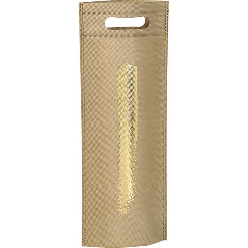 Saco polipropileno não tecido 1 garrafa cor bege/dourado